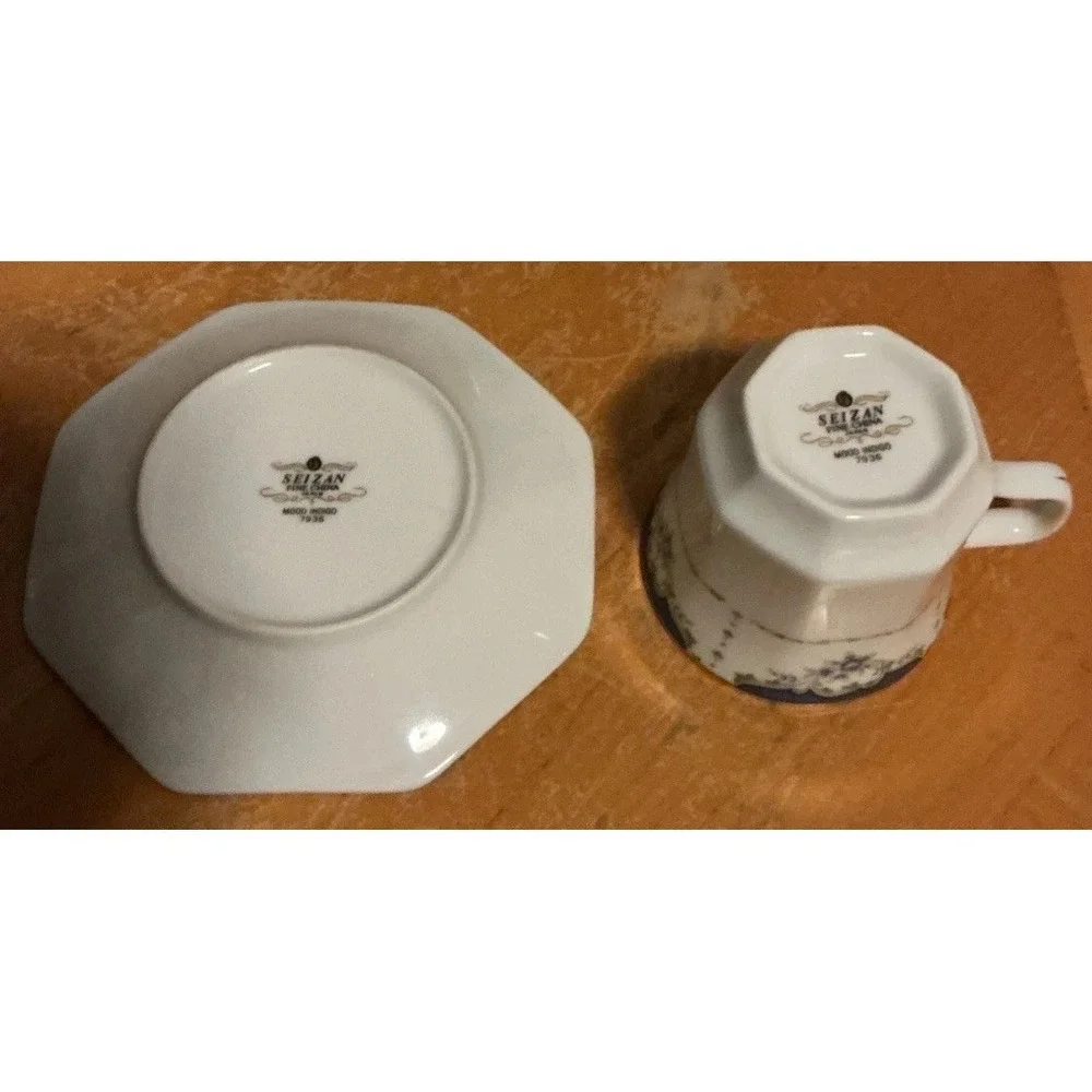 Seizan Fine China Mood Indigo 7936 Tea Cups And Saucers, Set Of 4, Retired